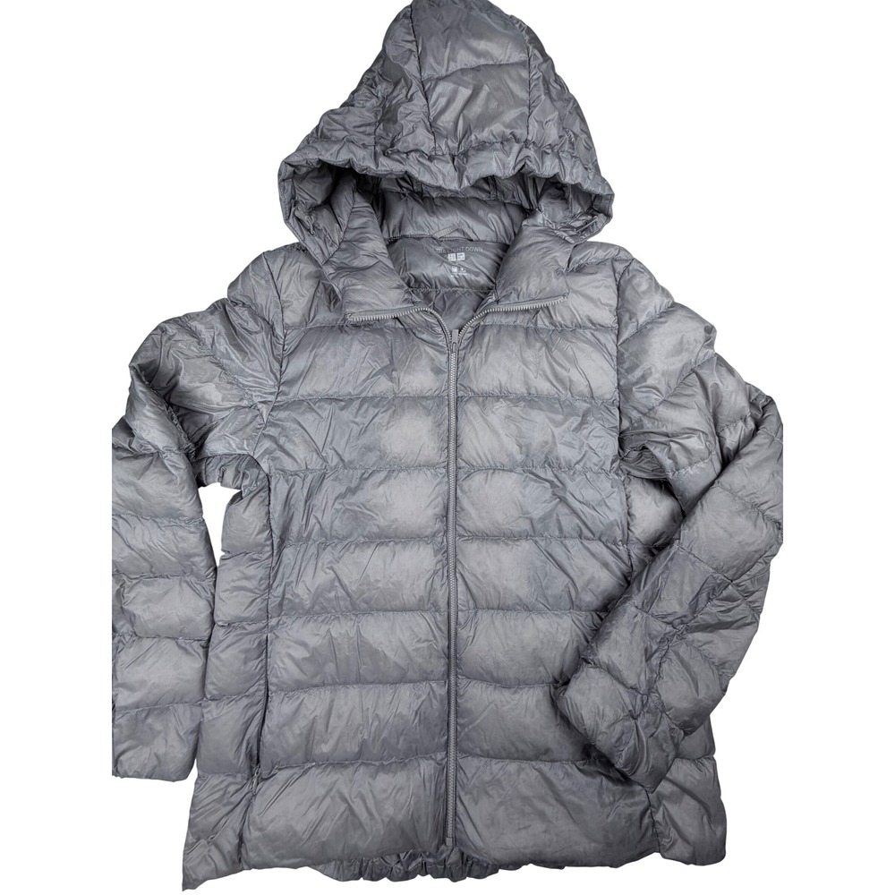 Uniqlo Ultra Light Down Hooded Jacket Gray Mens XL Puffer Coat 211-473413